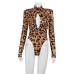 Sexy hollowed out slim fit leopard print long sleeved jumpsuit for women