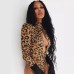 Sexy hollowed out slim fit leopard print long sleeved jumpsuit for women