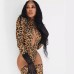 Sexy hollowed out slim fit leopard print long sleeved jumpsuit for women