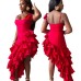 Solid Color Strapless Irregular Hem Leaf Edge Women's Dress with Sexy Design