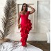 Solid Color Strapless Irregular Hem Leaf Edge Women's Dress with Sexy Design