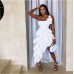 Solid Color Strapless Irregular Hem Leaf Edge Women's Dress with Sexy Design