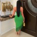 Sleeveless Tie-Waist Fitted Bodycon Tassel Irregular Hem Long Dress for Women 