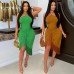 Sleeveless Tie-Waist Fitted Bodycon Tassel Irregular Hem Long Dress for Women 