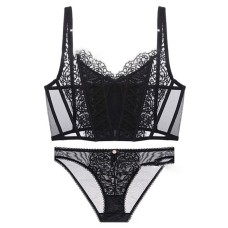 Underwear Large Chest Minimizer Shaping Soft Bone Bra Set Sexy Thin Mesh Lace Bra Set