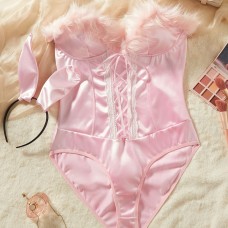 Cute Pink Bunny Role-Playing Costume with Furry Tail and Ears for Cosplay Party
