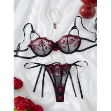 High-Quality Black Erotic Lingerie Set with Steel Support Transparent Embroidery
