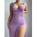 Sexy Sheer Mesh Tempting Lace Backless High Slit Light Blue Lingerie Strap Dress