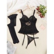 Purple Lace Garter Belt Sexy Camisole Set Lingerie Bra Set Stocking Garter Belt Temptation