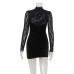 High neck long sleeved lace patchwork spicy girl dress with temperament High neck long sleeved lace patchwork spicy girl dress with temperament
