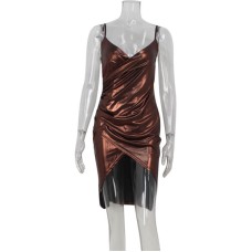 V-neck solid color suspender high waist slit spicy girl dress V-neck solid color suspender high waist slit spicy girl dress