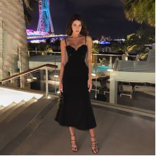 Strap sequin splicing waist slimming dress