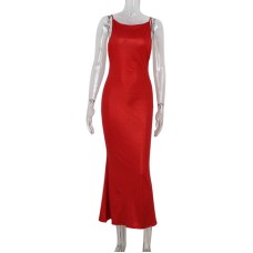 Sleeveless camisole dress slim fit solid color hip hugging evening gown