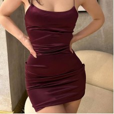 Sleeveless camisole backless lace up slim fit hip hugging dress