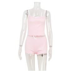 Sleeveless camisole top lace patchwork shorts set