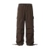Trendy Solid Color Pleated Paratrooper Casual Straight Leg Long Pants Men's Work Pants American Style Sport Loose Drawstring Cuffed Trousers
