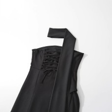Sexy Spaghetti Strap One-Shoulder Back Tie Women's Dress with  