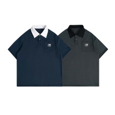 Label contrasting lapel polo shirt short sleeved men's loose half sleeved shirt