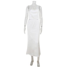 Hanging neck tie backless top fish tail skirt set