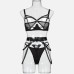 Mesh splicing mesh fabric hollow steel ring gathering sexy lingerie three piece set