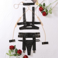 New lingerie six piece chain seductive and sexy restraint women's black erotic suit