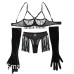 Sexy lingerie three piece set see through mesh glitter chain fun suit with gloves