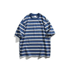 Embroidered letters labeled stripes loose short sleeves