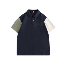 Splicing color blocking loose polo shirt short sleeved