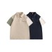 Splicing color blocking loose polo shirt short sleeved