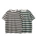 Contrast striped minimalist round neck loose short sleeved shirt