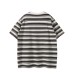 Contrast striped minimalist round neck loose short sleeved shirt