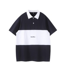 Color blocked patchwork polo shirt men's loose short sleeved shirt