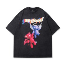 Direct Spray Printed T-Shirt Vintage Washed Faded Short Sleeve Tee