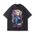T-Shirt Cartoon Print Washed Small Collar Short Sleeve Tee Unisex