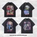 T-Shirt Cartoon Print Washed Small Collar Short Sleeve Tee Unisex