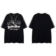 Men's and Women's Origina Color Block Letter Print Short Sleeve T-Shirt 