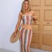 Strapless knitted short top contrasting color slim fit split skirt vacation beach set
