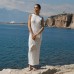 White slim fit beach skirt knitted hollow round neck sleeveless long dress