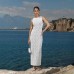 White slim fit beach skirt knitted hollow round neck sleeveless long dress