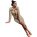 Color blocked Knitted Beach Skirt Polo Collar Sexy Slimming Split Long Dress