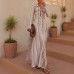 Color blocked Knitted Beach Skirt Polo Collar Sexy Slimming Split Long Dress