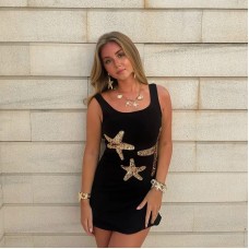 Star Beach Skirt Street Style Sleeveless Unique Strap Short Hoodie