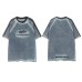 Retro Letter Embroidery Three-Stripe Color Block Denim Short Sleeve T-Shirt Men's Loose Casual Couple Top