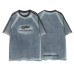 Retro Letter Embroidery Three-Stripe Color Block Denim Short Sleeve T-Shirt Men's Loose Casual Couple Top