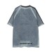 Retro Letter Embroidery Three-Stripe Color Block Denim Short Sleeve T-Shirt Men's Loose Casual Couple Top