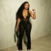 Hanging neck deep V-neck lace backless jumpsuit