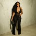 Hanging neck deep V-neck lace backless jumpsuit