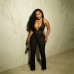 Hanging neck deep V-neck lace backless jumpsuit
