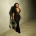 Hanging neck deep V-neck lace backless jumpsuit