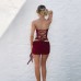 Strap strapless top, leather wrapped hip skirt set